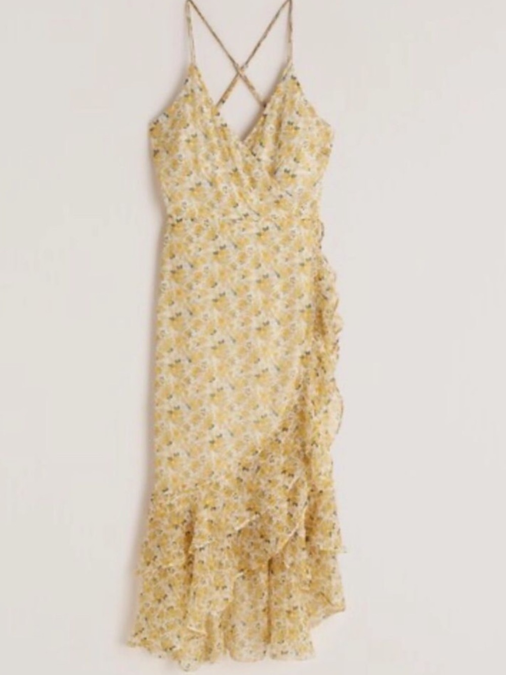 Abercrombie Yellow Floral Ruffle Midi Dress Wedding Guest Medium Tall